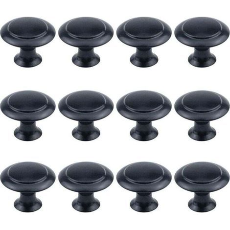 Lot de 12 boutons ronds de 2,5 cm de diamètre, matériel d'armoire noir plat avec vis de montage (1/3)