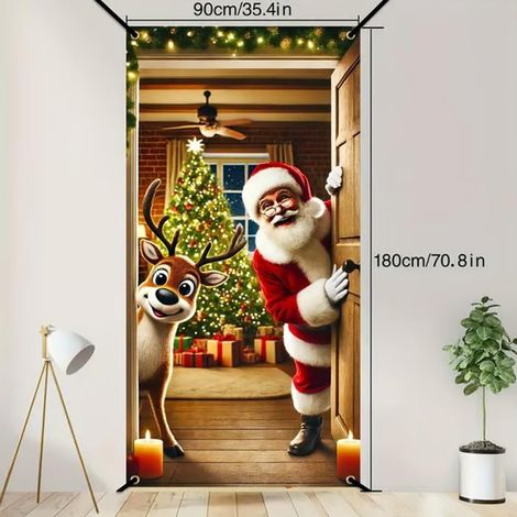 Santa Claus door frame banner, front door decoration with fun Christmas and Merry Christmas door frame - camel-colored -