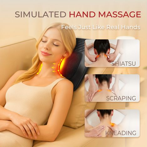 Coussin de massage Shiatsu 3D sans fil et rechargeable, appareil électrique chauffant portatif pour cou, épaules et dos, parfait pour domicile, travail et voyage. (1/5)
