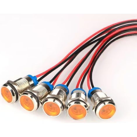 Lot de 5 voyants indicateurs lumineux étanches à LED 10 mm 230 V CA en métal (jaune) (1/5)