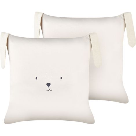 Lote de 2 cojines decorativos fabricados en algodón beige claro con motivo de conejo 45 x 45 cm Coney
