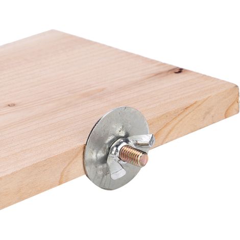 Plateforme rectangulaire en bois naturel pour cage de hamster, chinchilla ou tamia, avec support pour jouet à mâcher et pédales. (1/5)