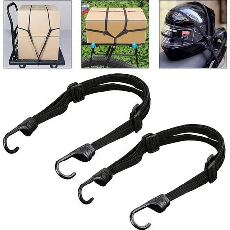 Cinghie per casco - 2 pezzi - da 60 cm a 100 cm - Con 2 ganci - Retrattili - Per moto, scooter, e-bike e biciclette - Nere (1/5)