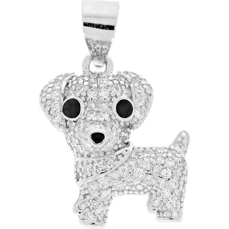 Colgante de perro de plata con circonitas c煤bicas Colgante de perro rodiado para mujer Plata
