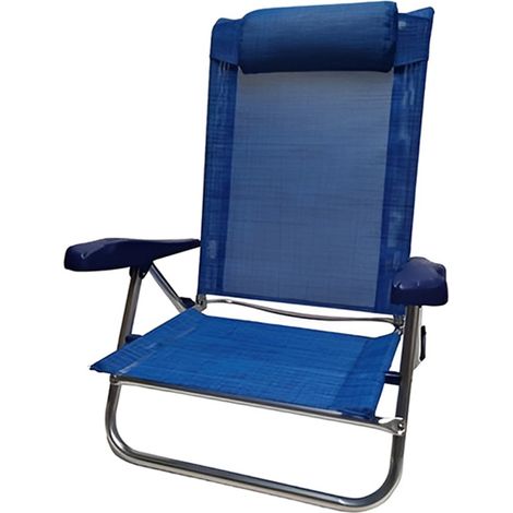 Sedia Reclinabile da mare spiaggia Giardino 7 Posizioni in Poliestere Blu con Cuscino Imbottito Struttura in Alluminio Tubolare 22 mm Portata 100 kg (1/4)