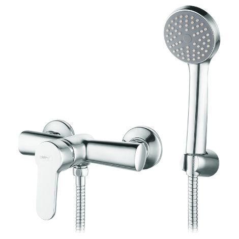 Miscelatore monocomando esterno doccia serie Paco con doccetta supporto e flessibile doccia in ottone cromato rubinetteria (1/2)