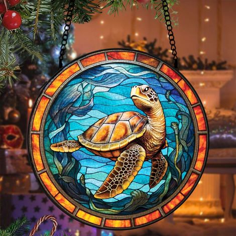 Attrape-soleil vitrail renard 20 cm décoration suspendue fenêtre animal lumineux cadeau Noël (1/5)