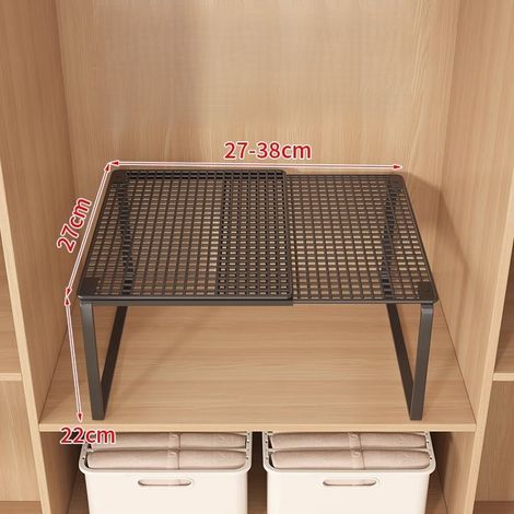 Étagère de rangement extensible pour armoire, unité de rangement multi-niveaux avec étagères, range-chaussures, sans perçage pour un gain de place, noire, petite taille. (1/4)