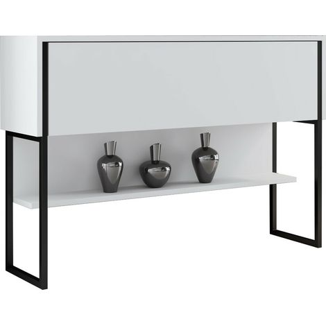 Console moderne 1 porte Sibylle L120cm Bois Blanc et Métal Noir (1/5)