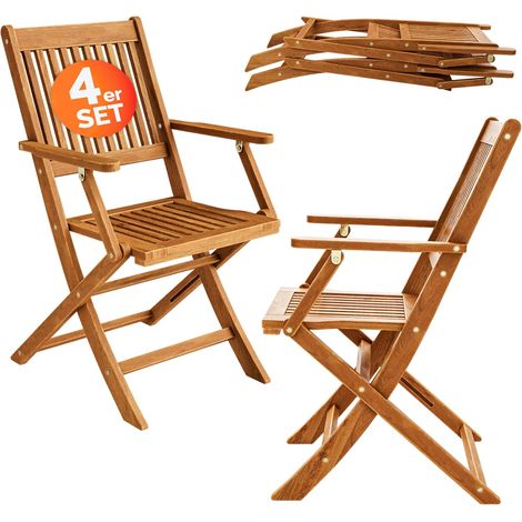 Lot de 4 chaises de jardin pliantes Sydney en bois d'acacia certifié FSC, chaise à dossier haut avec accoudoirs marron 51x51x92 cm pour terrasse balcon (1/4)