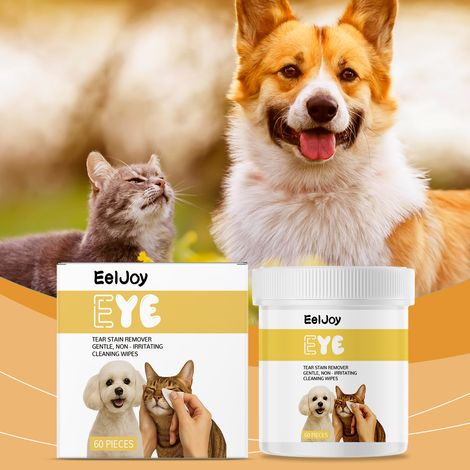 Lingettes oculaires douces et délicates pour animaux, nettoient les traces de larmes, sans rinçage, pour le nettoyage et les soins quotidiens des chiens et des chats -- 60 pièces (1/5)