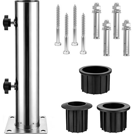 Pied de parasol avec 3 anneaux de réduction en PVC (32/38/48 mm) et 8 clous en acier – Support de parasol réglable, pièce de rechange stable, ancrage au sol (1/5)