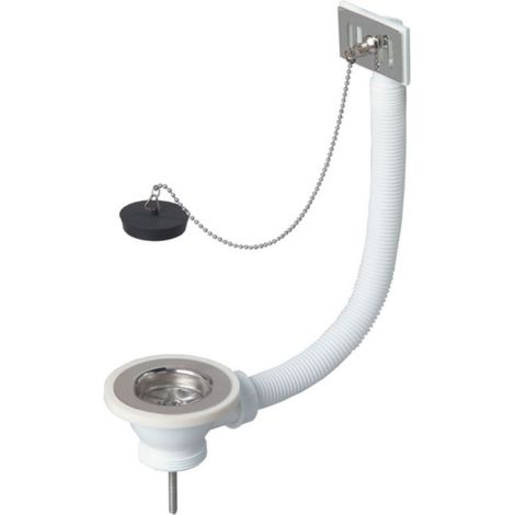 Desagüe para fregadero de un seno WIRQUIN D60 con tapón y rebosadero de rejilla de acero inoxidable