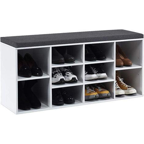 COSTWAY Banco Zapatero para 10 Zapatos con Asiento de Cojín Extraíble, Estantería de Aglomerado, Estante Multiusos para Pasillo Entrada Dormitorio Salón (Blanco) (1/5)