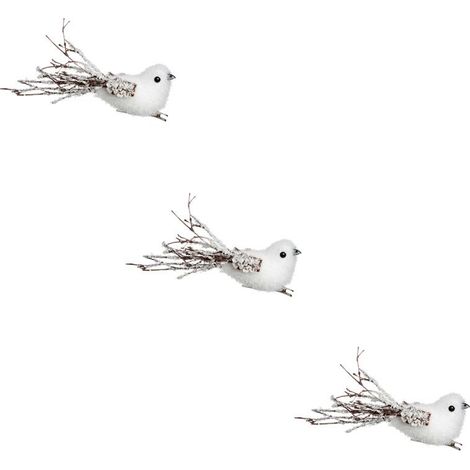 Paris Prix - Sujet De Noël 3 Oiseaux glacé 15cm Blanc (1/2)
