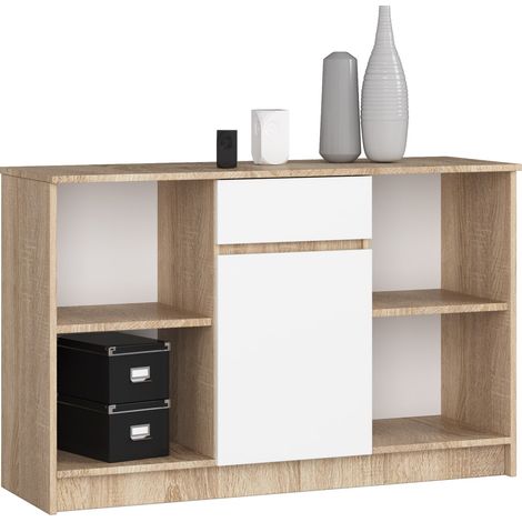 Cassettiera AKORD B17 Cassettiera Sonoma Quercia 120 cm 1 anta 1 cassetto inserto frontale Bianco 120x40x77 cm (1/5)