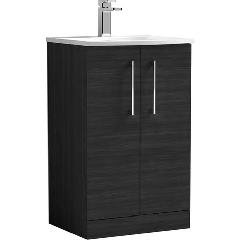 Nuie Arno Charcoal Black Woodgrain 500mm 2 Door Vanity Unit and Curved Ceramic Basin - ARN601G (1/5)