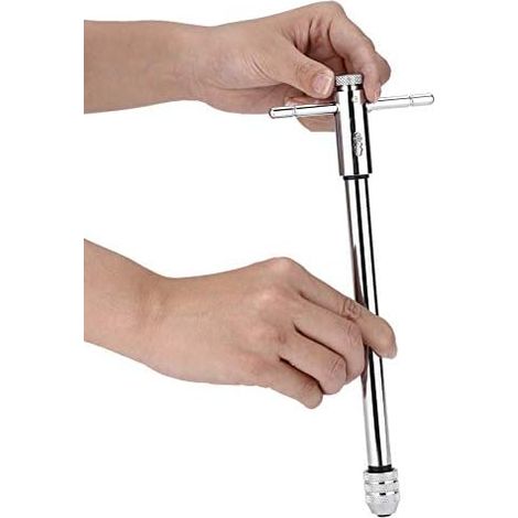 Clé à Cliquet à Poignée, Porte Taraud À Cliquet en T Réglable Jeu de Tarauds et Matrices(M5-M12 Long) (1/4)