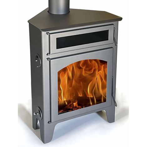 Stufa a legna angolare Juan Panadero R2, forno max. 11 kW / Alta efficienza 85% / 320 m³ / Forno superiore / Tripla combustione / Vetro autopulente / Classe energetica A+ (1/5)