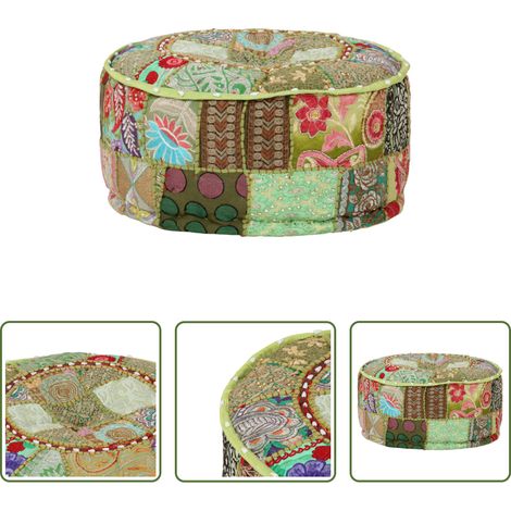 Pouf patchwork - Pouf rond en coton fait à la main 40 x 20 cm Vert (1/5)