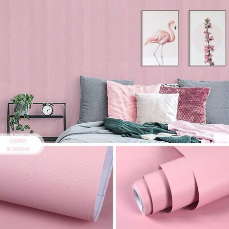 Pink Adhesive Wallpaper for Girls Kids Room Removable Washable Decorative Vinyl Wall Sticker Adhesive Film for Furniture Dressers Wardrobe Plain Matte Pink 45CM10M NPTERBL