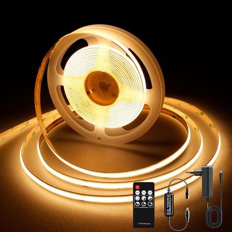 Bande LED COB 3m, Blanc Chaud 2700K 24V 320LEDs/m CRI90, Ruban LED Dimmable avec Télécommande RF et Alimentation, pour Décoration Maison/Fête/DIY (1/5)