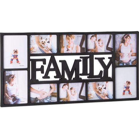 Cadre photos pêle-mêle mural décoratif 36,5 x 72 x 2 cm pour 10 photos en plastique noir (1/5)