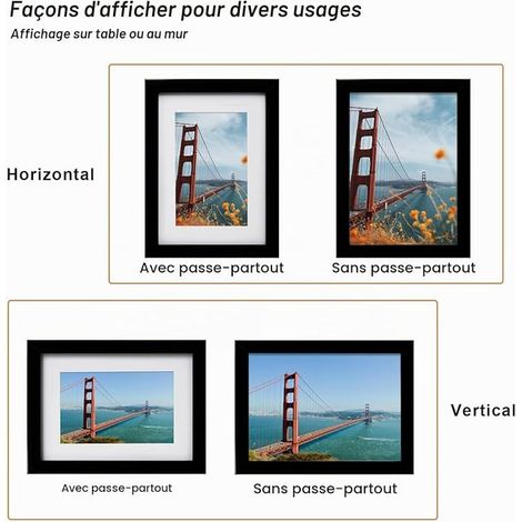 Cadre photo A5 6x4, en bois 14,8 x 21 cm avec verre acrylique transparent pour montage mural ou sur table, pour portrait, maison, bureau, noir (1/3)