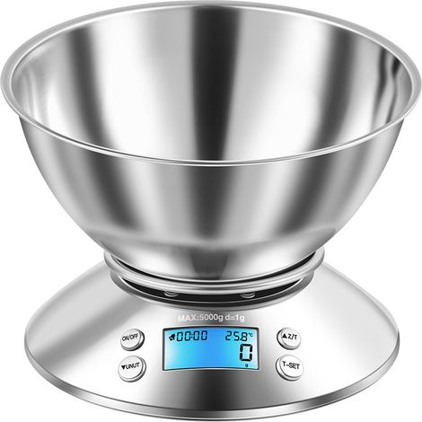 Digitale Küchenwaage, Anzeige in Gramm und Unzen, zum Kochen, Backen, für Diäten und Gewichtsabnahme, mit abnehmbarer Schüssel, 2,15 l Volumen, Raumtemperatur (1/5)