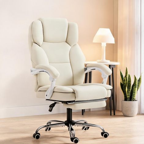 Chaise de bureau beige en similicuir 73 x 64 x 120 cm (1/5)