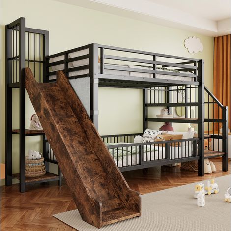 letto struttura 90x200 con scivolo e scale nero HAVRYA (1/5)