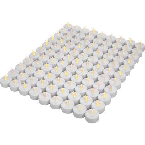 Lot de 100 bougies LED, piles CR2032 incluses, flamme vacillante sans fumée, diamètre 3,7cm, pour mariage Noël décoration