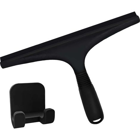 Noir,Raclette pour le nettoyage des fenêtres Raclette de nettoyage de verre de salle de bain avec crochets – Brosse de fenêtre, raclette multifonction pour porte en verre de douche, nettoyeur de fenê (1/5)