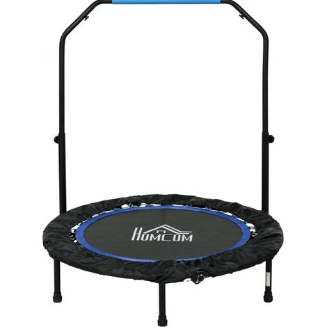 Trampolín de fitness plegable con asa regulable en 4 niveles Ø102 x 99-123 cm negro y azul OKWISH (1/5)