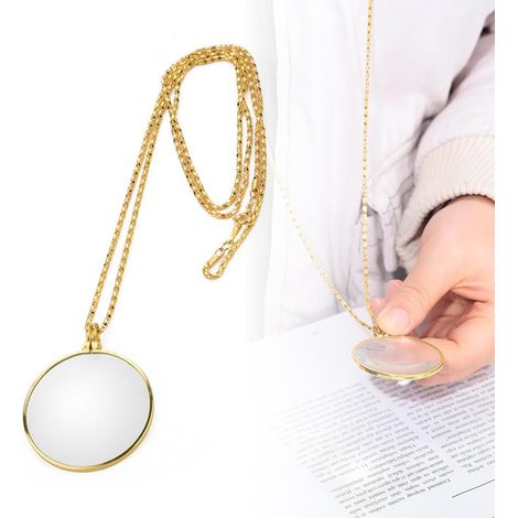 Lupas Monocelles, Mini Lupa Portátil, Monóculo de Metal 5X con Collar, Lente de Cristal, Colgante para Libros y Periódicos (Dorado) (1/5)
