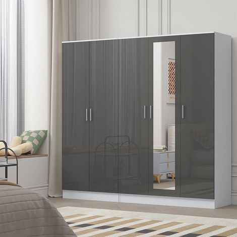 Reflect 2pc Wardrobe Bundle - 3 Door Mirror + 2 Door Plain - Grey Gloss & Matt White