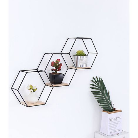 Modern Black Hexagon Wall Shelf with Iron Frame (1/5)