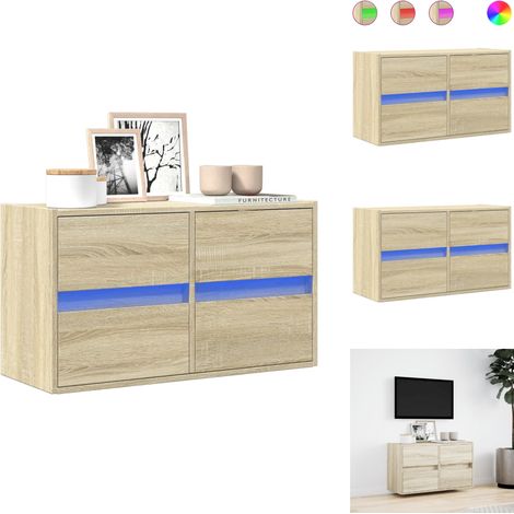 Meuble TV mural avec lumières LED chêne sonoma 80x31x45 cm - Meuble TV Mural - Meubles TV Muraux - Meuble TV Suspendu Au Mur - Meuble TV Flottant (1/5)
