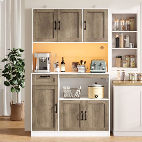 Credenza alta da cucina con LED RGB, prese e 6 ante, 110 x 40 x 180 cm (1/5)