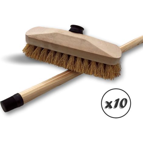 Balai brosse lave-pont 22 cm en chiendent - Monture bois - Douille vissante plastique - Quantité x10 - Chiendent avec manche
