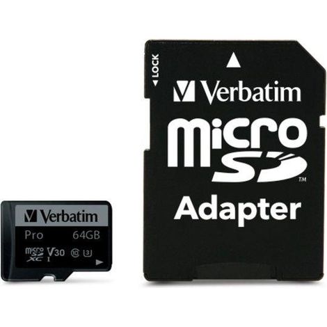 Tarjeta de memoria Micro SDXC Verbatim de 64 GB, Clase 10 UHS-1 + adaptador SD (1/4)
