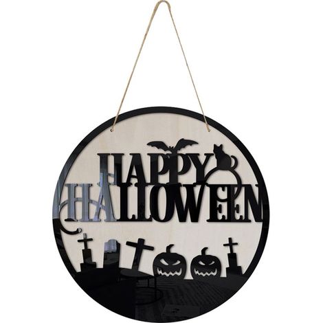Pancarte de porte Halloween en bois avec motif citrouille, décoration murale extérieure pour maison, fête, entrée. (1/5)