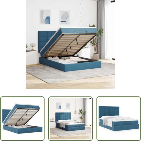 Sommeil confortable - Cadre de lit ottoman avec matelas bleu foncé 140x200 cm velours (1/5)