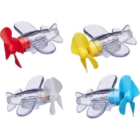Lot de 4 ornements d'avion miniature à hélice LED, éclairage alimenté par le vent sans piles, décoration pour voiture et vélo, gadget original multicolore (1/5)