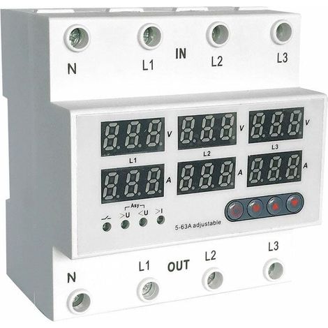 Protector de sobretensión y subtensión de riel DIN trifásico de cuatro cables de 63 A, protector de reinicio automático multifuncional, dispositivo de protección contra sobretensiones FDC, interruptor (1/5)