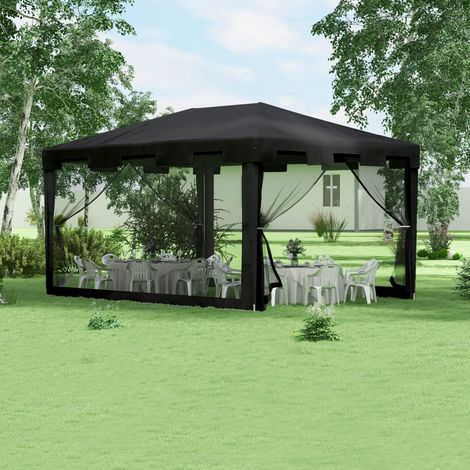 Pavillon de jardin métal gris foncé 395 x 295 x 255 cm avec toit PE déperlant et parois moustiquaires zippées