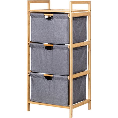 Panier à linge organisateur 3 niveaux tiroir coulissant boîte de rangement poignée d'étagère grande capacité pour salle de bain chambre salon gris (1/5)
