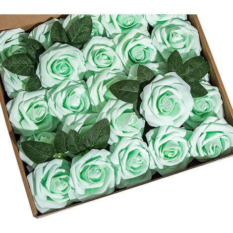 Roses Artificielles - Diamètre 8 cm - Tige 20 cm - En Mousse Souple - Pour Bouquets Mariage Décoration Fêtes - Lot de 25 (1/5)