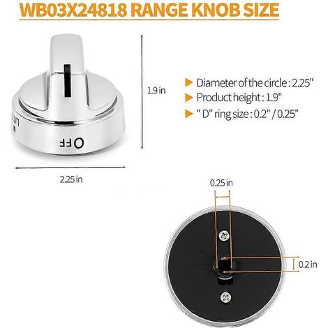 Bouton de rechange WB03X24818 pour cuisinière, compatible avec les boutons de commande de brûleurs de cuisinières électriques standard JGB700SEJ4SS (1/4)
