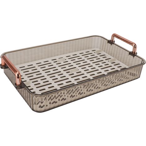 Rechteckiges, doppellagiges Teetablett mit Abtropffläche, ideal zum Servieren von Tee auf Partys, Couchtischen und in der Küche, große Größe, weiß (1/5)